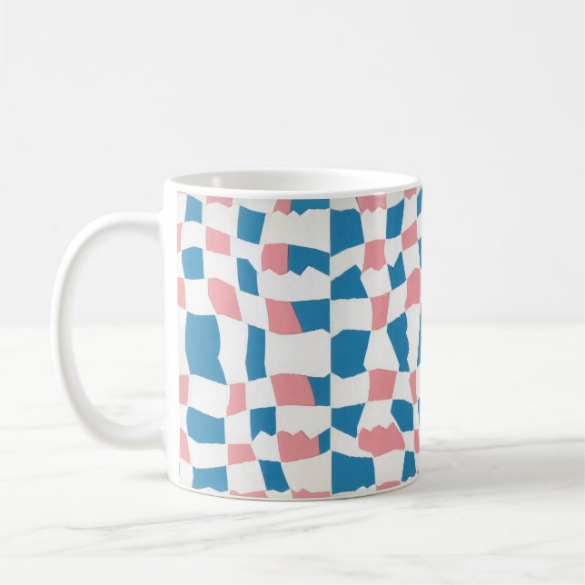 Retro Mod Pink Blue Chequerboard Abstract Coffee Mug (Left)