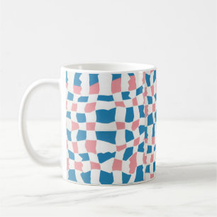 Retro Mod Pink Blue Chequerboard Abstract Coffee Mug