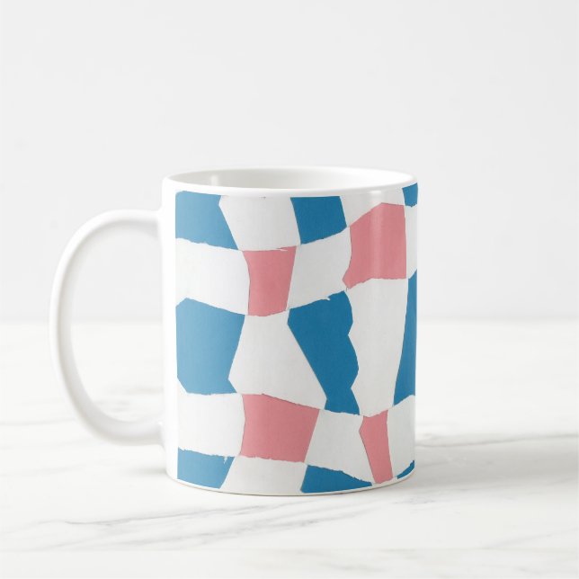 Retro Mod Pink Blue Chequerboard Abstract Coffee Mug (Left)