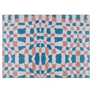 Retro Mod Pink Blue Chequerboard Abstract Cutting Board