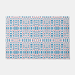 Retro Mod Pink Blue Chequerboard Abstract Doormat