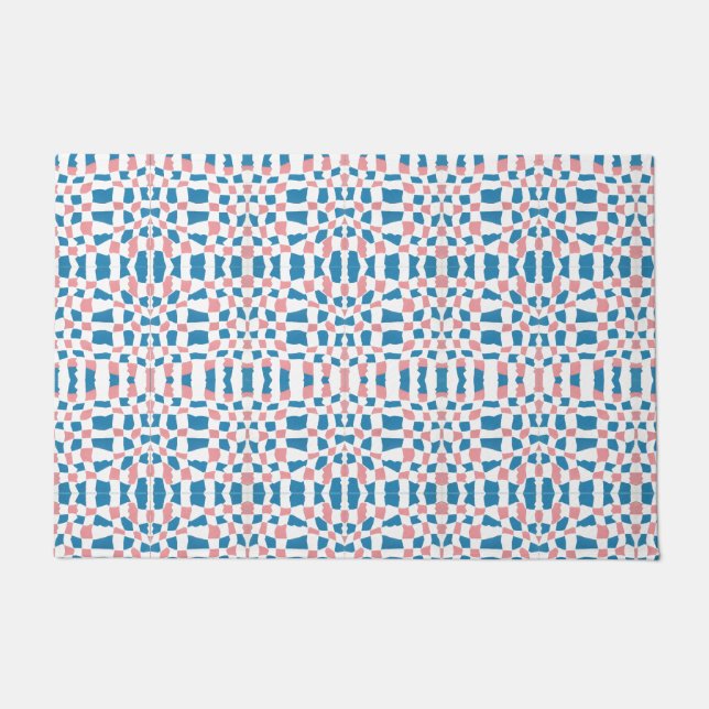 Retro Mod Pink Blue Chequerboard Abstract Doormat (Front)