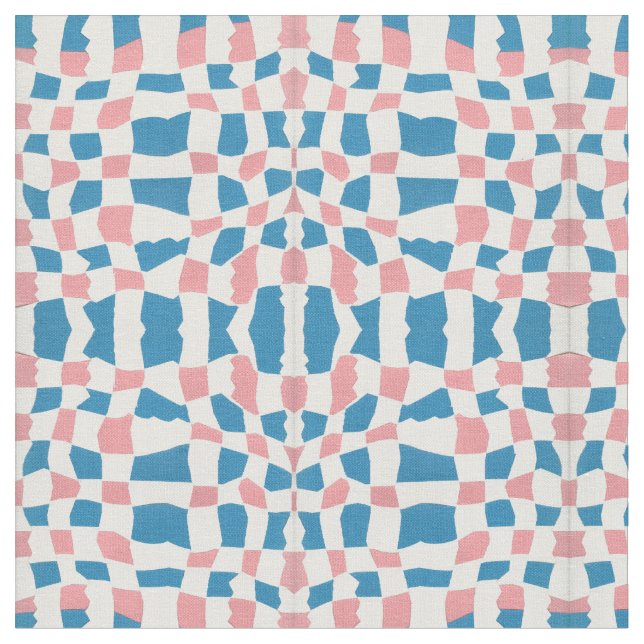 Retro Mod Pink Blue Chequerboard Abstract Fabric (Close Up)
