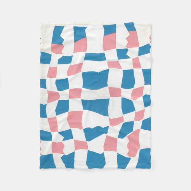 Retro Mod Pink Blue Chequerboard Abstract Fleece Blanket (Front)