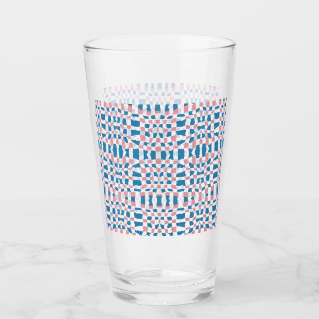 Retro Mod Pink Blue Chequerboard Abstract Glass (Front)