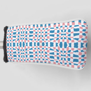 Retro Mod Pink Blue Chequerboard Abstract Golf Head Cover