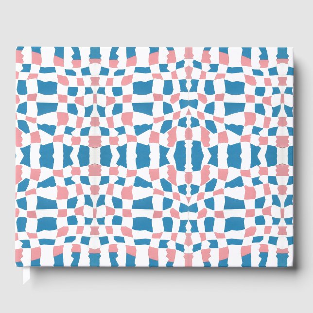 Retro Mod Pink Blue Chequerboard Abstract Guest Book (Front)