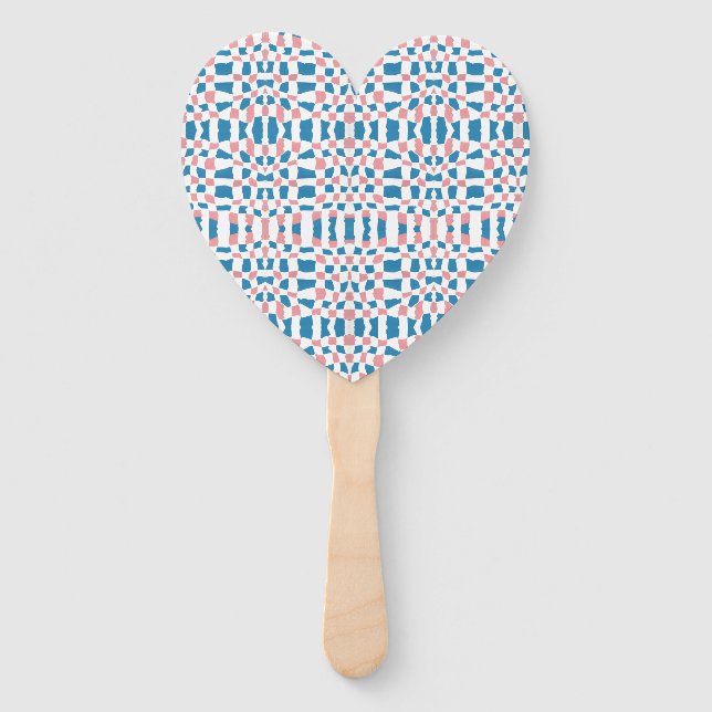 Retro Mod Pink Blue Chequerboard Abstract Hand Fan (Front)