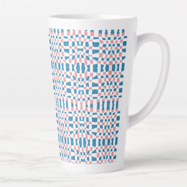 Retro Mod Pink Blue Chequerboard Abstract Latte Mug (Right)
