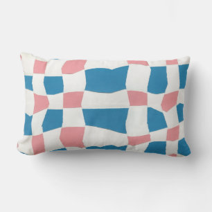 Retro Mod Pink Blue Chequerboard Abstract Lumbar Cushion