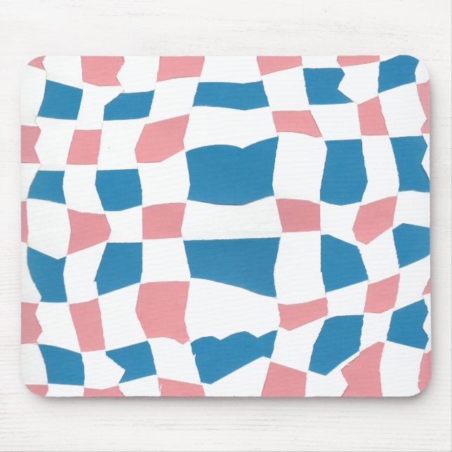Retro Mod Pink Blue Chequerboard Abstract Mouse Pad (Front)