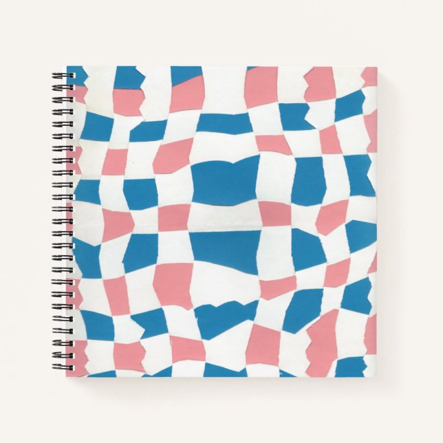 Retro Mod Pink Blue Chequerboard Abstract Notebook (Front)