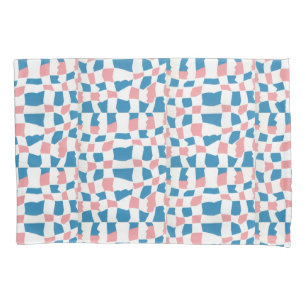 Retro Mod Pink Blue Chequerboard Abstract Pillowcase
