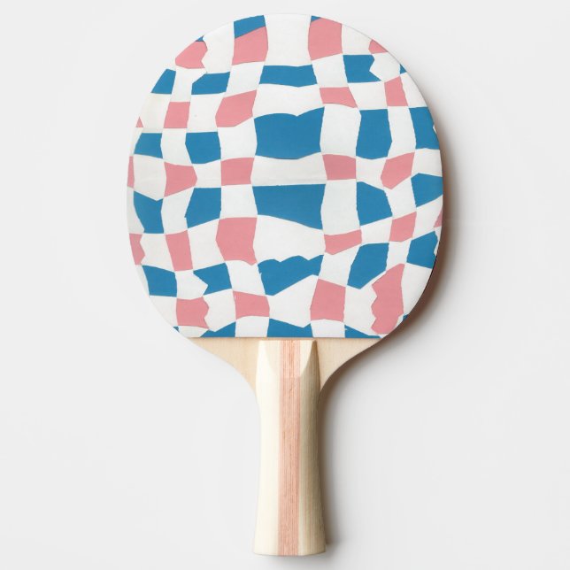 Retro Mod Pink Blue Chequerboard Abstract Ping Pong Paddle (Front)