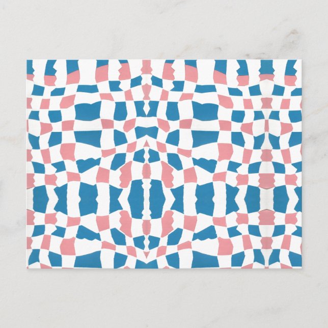 Retro Mod Pink Blue Chequerboard Abstract Postcard (Front)