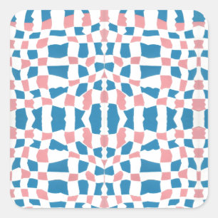 Retro Mod Pink Blue Chequerboard Abstract Square Sticker