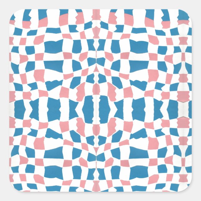 Retro Mod Pink Blue Chequerboard Abstract Square Sticker (Front)