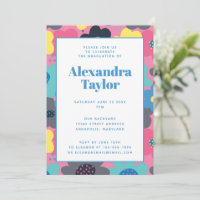 Retro Mod Pop Flowers Graduation Party Invitation