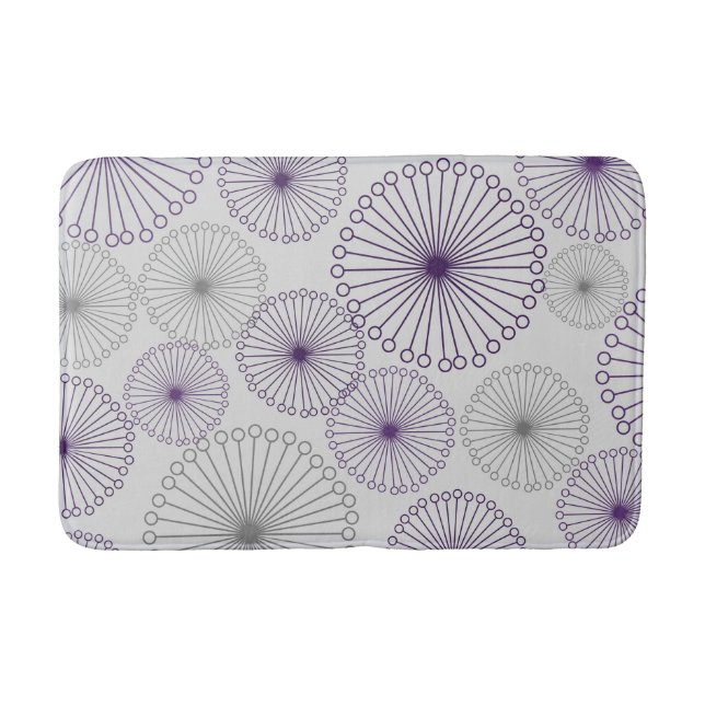 Retro Mod Purple and Grey Circle Abstract Bath Mat (Front)