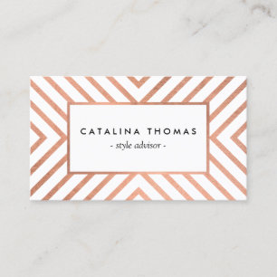 Retro Mod Rose Gold and White Pattern Business Card