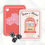 Retro Mod Save the Date Slot Machine Wedding Invitation<br><div class="desc">Hit the Jackpot playing cards with fun fonts with a mod retro vibe. Features a Ace of Hearts faux playing card with a fun retro inspired slot machine design and dice on the back. Colours of Red, black, orange and very light creamy white. Perfect for a Save the Date or...</div>