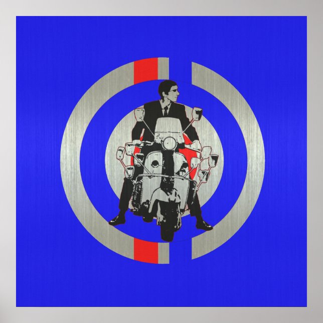 Retro Mod scooter rider metallic Poster (Front)