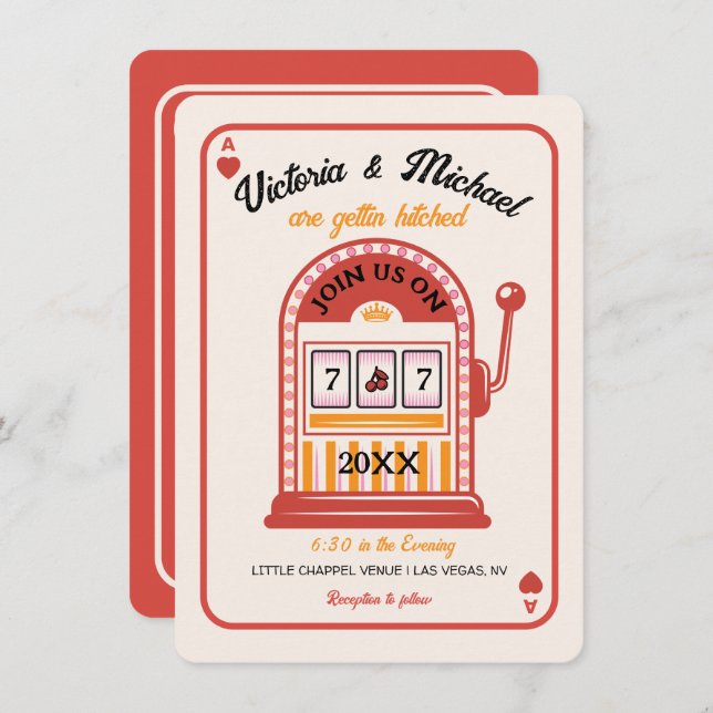 Retro Mod Slot Machine Wedding Invitation (Front/Back)
