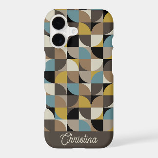 Retro Mod Squares Blue Brown Name Personalized