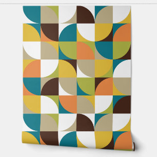 Retro Mod Squares Teal Orange Green Yellow Brown Wallpaper