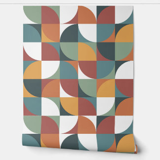 Retro Mod Squares Teal Sage Rust Orange Terracotta Wallpaper