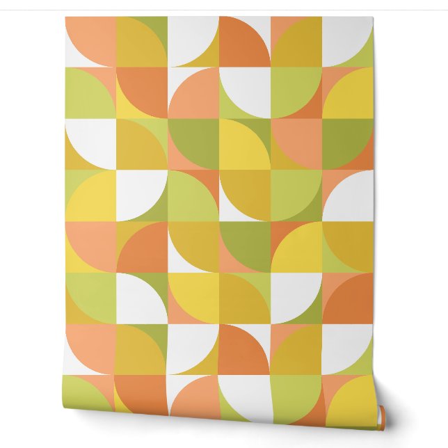 Retro Mod Squares Yellow Orange Green Wallpaper (Unrolling)