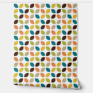 Retro Mod Trellis Teal Orange Green Yellow Brown Wallpaper