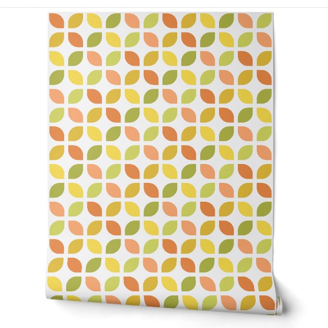 Retro Mod Trellis Yellow Orange Green Wallpaper (Unrolling)