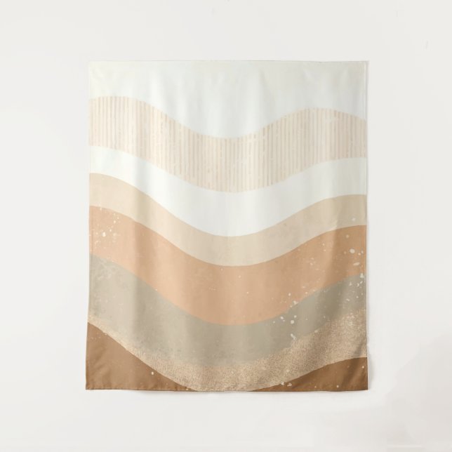 Retro Mod Waves Earthy Neutral Design Tapestry (Front)