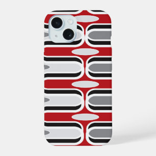 Retro Mod Zig Zag Pattern Red Black Art iPhone 15 Case