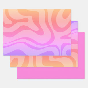 Retro Modern Abstract Liquid Swirl Pattern Pink Wrapping Paper Sheet