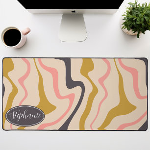 Retro Modern Abstract Marble Swirl Black Gold Pink Desk Mat