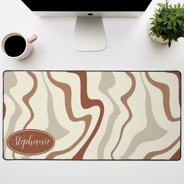 Retro Modern Abstract Marble Swirl Brown And Cream Desk Mat (Creator Uploaded)