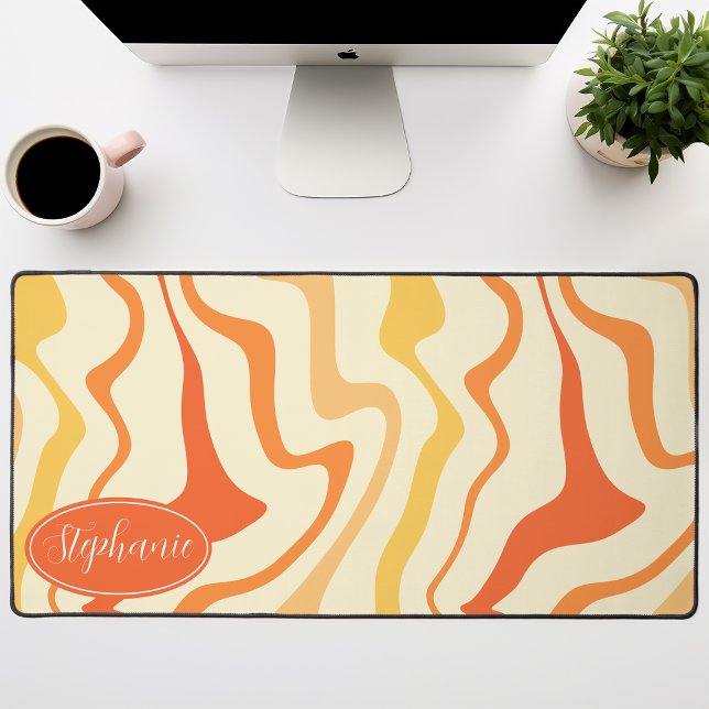 Retro Modern Abstract Marble Swirl Orange Yellow Desk Mat (Creator Uploaded)