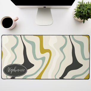 Retro Modern Abstract Mint Black Gold Marble Swirl Desk Mat