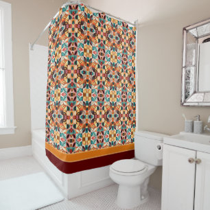 Retro Modern Abstract Squares Collection Shower Curtain