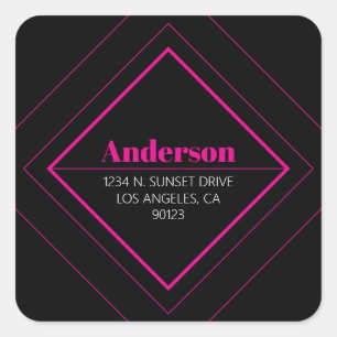 Retro-Modern Art Deco   Pink & Black Address  Square Sticker