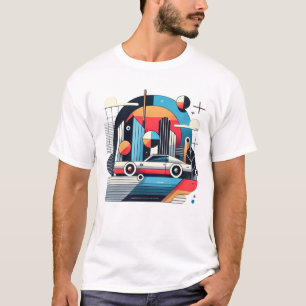Retro Modern Art Geometric Car Graphic White T‑Shi T-Shirt