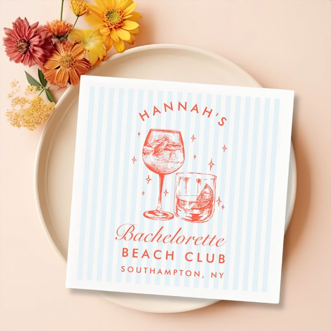 Retro Modern Bachelorette Blue Paper Napkins (Creator Uploaded)