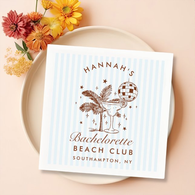 Retro Modern Bachelorette Blue Paper Napkins (Creator Uploaded)