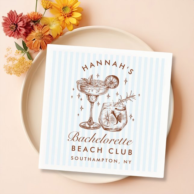 Retro Modern Bachelorette Blue Paper Napkins (Creator Uploaded)