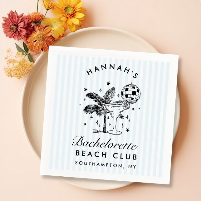 Retro Modern Bachelorette Blue Paper Napkins (Creator Uploaded)