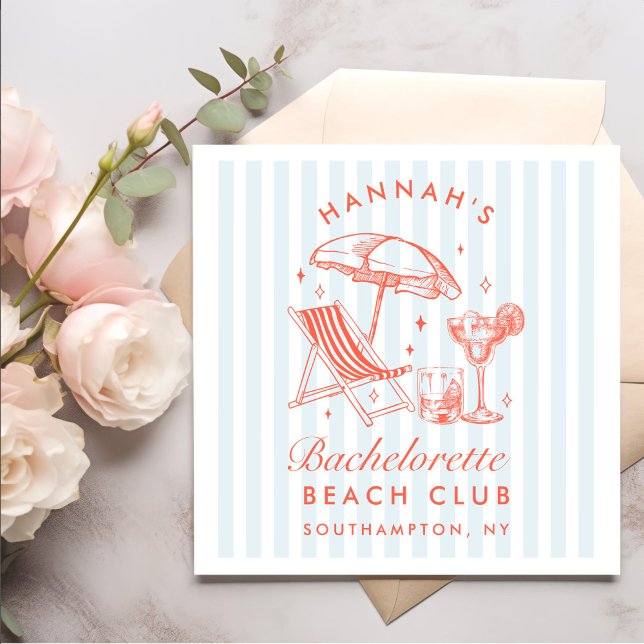 Retro Modern Bachelorette Blue Paper Napkins (Creator Uploaded)