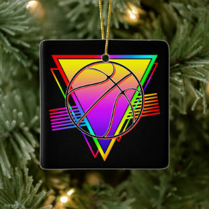 Retro Modern Basketball Ball Ceramic Ornament