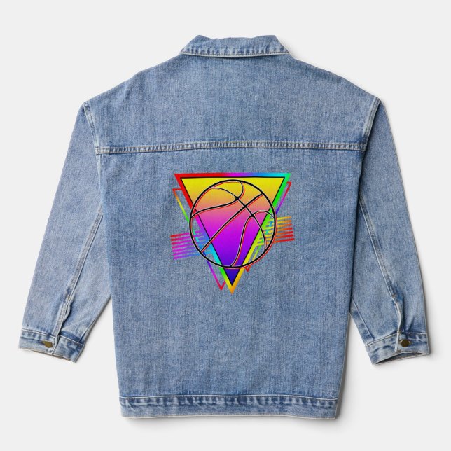 Retro Modern Basketball Ball Denim Jacket (Back)